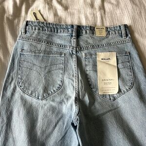 Rolla’s High Rise Straight Jeans, Knee Rips, Sz 31